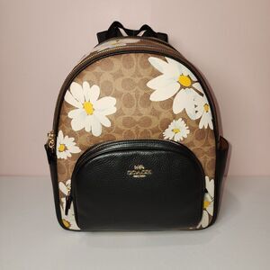 NWT Coach CZ599 Court Tan Floral Print Signature Coated Canvas Leather Backpack